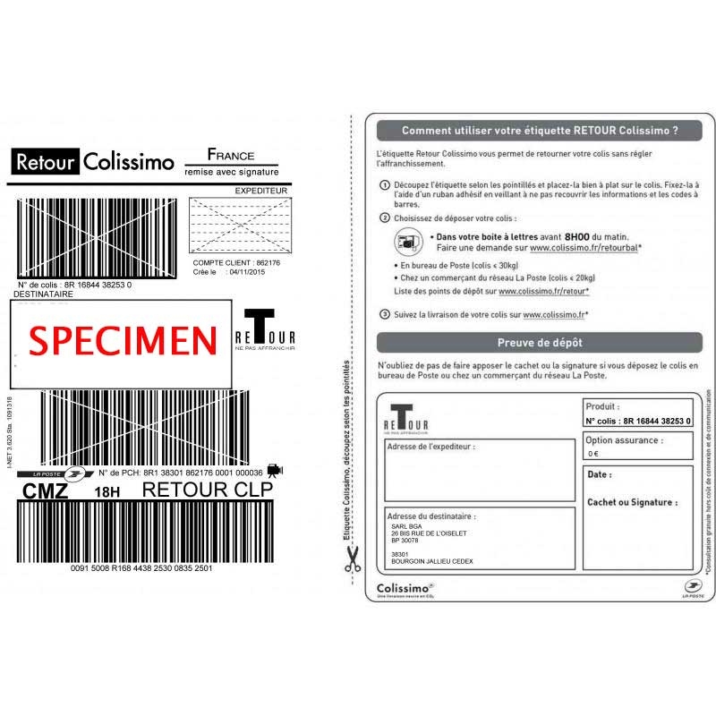 Etiquette de retour produit Colissimo